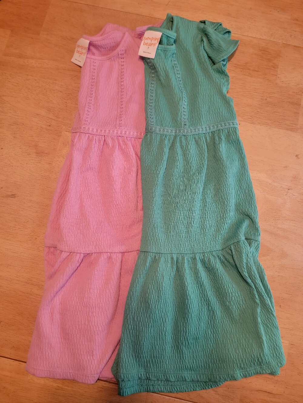 Jumping beans Pink and Teal Tiered Girls' Summer Dress Set, Size 7